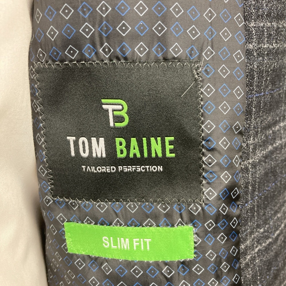 Tom Baine Mens Slim fit Sport Coat Blazer 44L Grey Plaid Stretch - Picture 10 of 11